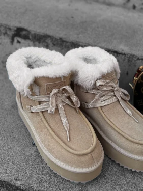 OUTLET Buty damskie śniegowce OLAVOGA VITTY beż - produkt ze skazą