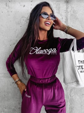 OUTLET Welurowy komplet damski OLAVOGA SOULMATE śliwka - produkt ze skazą
