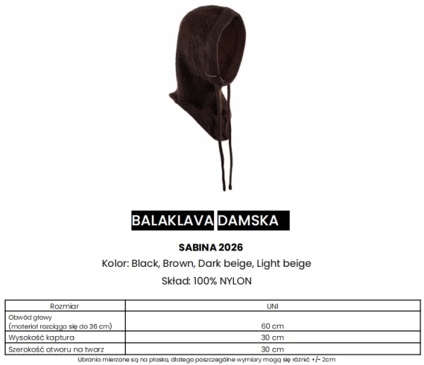Balaklava damska OLAVOGA SABINA 2026 jasny beż - mawershop