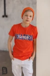 T - shirt chłopięcy z aplikacją ALL FOR KIDS pomarańczowy