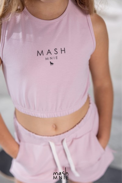 Komplet dziewczęcy CROP TOP ze spodenkami mashMNIE różowy