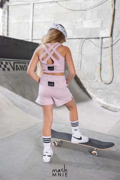 Komplet dziewczęcy CROP TOP ze spodenkami mashMNIE różowy