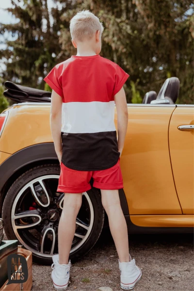 T- shirt chłopięcy w pasy ALL FOR KIDS czerwono - biały