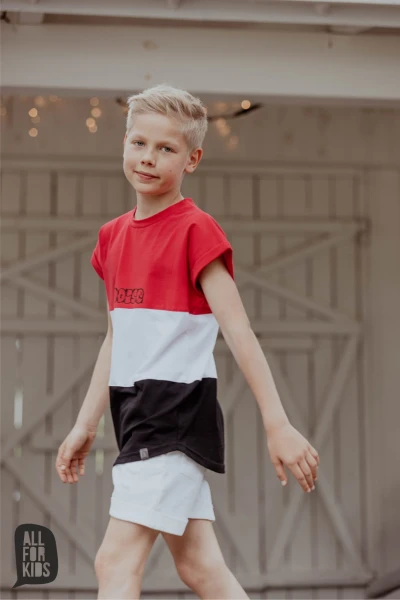 T- shirt chłopięcy w pasy ALL FOR KIDS czerwono - biały