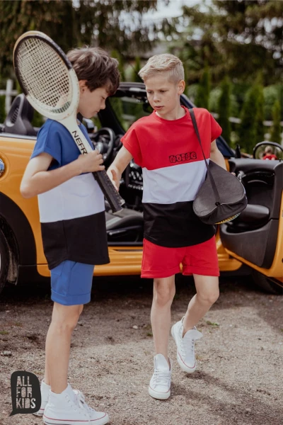T- shirt chłopięcy w pasy ALL FOR KIDS niebiesko - biały