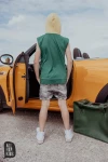 T-shirt chłopięcy bez rękawów z kapturem ALL FOR KIDS zielono - żółty