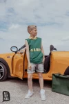 T-shirt chłopięcy bez rękawów z kapturem ALL FOR KIDS zielono - żółty