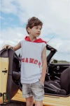 T-shirt chłopięcy bez rękawów z kapturem ALL FOR KIDS biało - czerwony