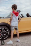 T-shirt chłopięcy bez rękawów z kapturem ALL FOR KIDS biało - czerwony