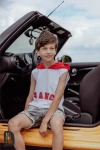 T-shirt chłopięcy bez rękawów z kapturem ALL FOR KIDS biało - czerwony
