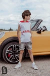 T-shirt chłopięcy bez rękawów z kapturem ALL FOR KIDS biało - czerwony