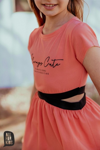 Sukienka dziewczęca z rozcięciem w pasie ALL FOR KIDS koralowa