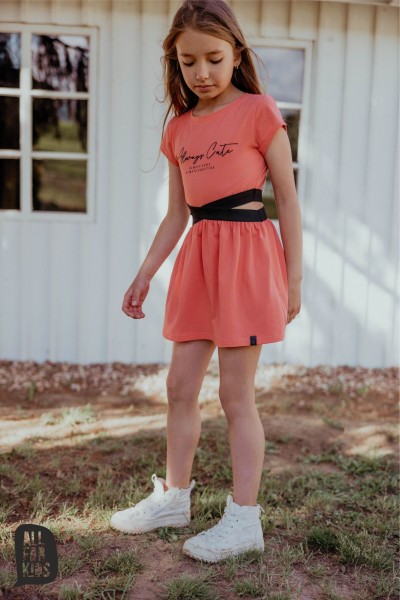 Sukienka dziewczęca z rozcięciem w pasie ALL FOR KIDS koralowa