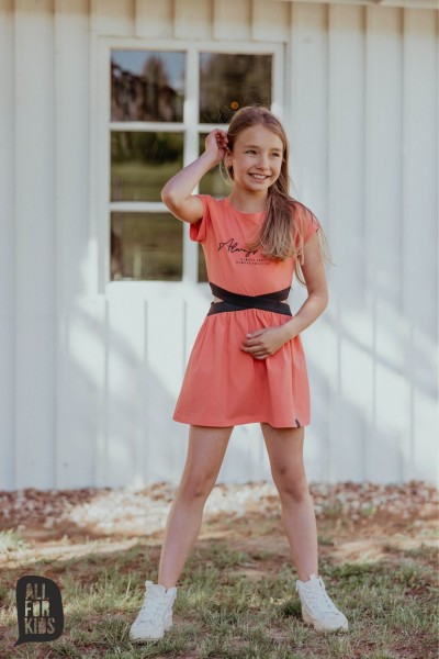 Sukienka dziewczęca z rozcięciem w pasie ALL FOR KIDS koralowa