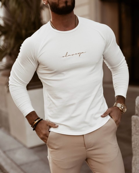 Bluzka męska longsleeve OLAVOGA MINIMALIST MAN ecru - maWer Fashion