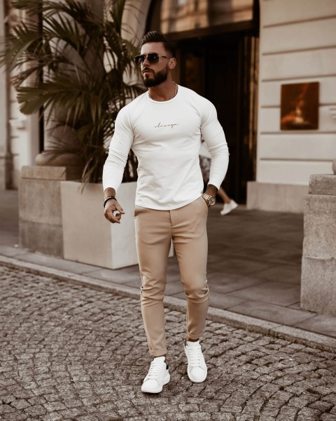Bluzka męska longsleeve OLAVOGA MINIMALIST MAN ecru - maWer Fashion