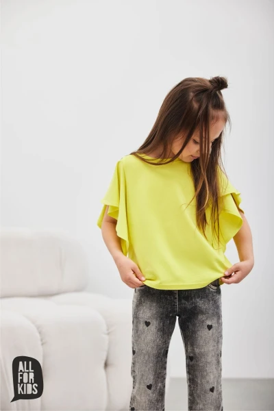 Bluzka dziewczęca z falbanką ALL FOR KIDS limonka - maWer Fashion