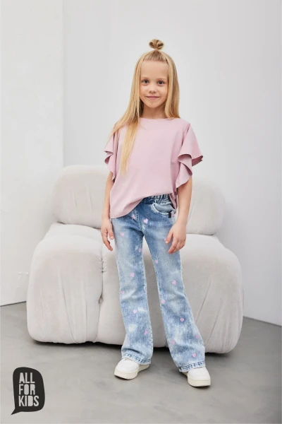 Bluzka dziewczęca z falbanką ALL FOR KIDS różowa - maWer Fashion