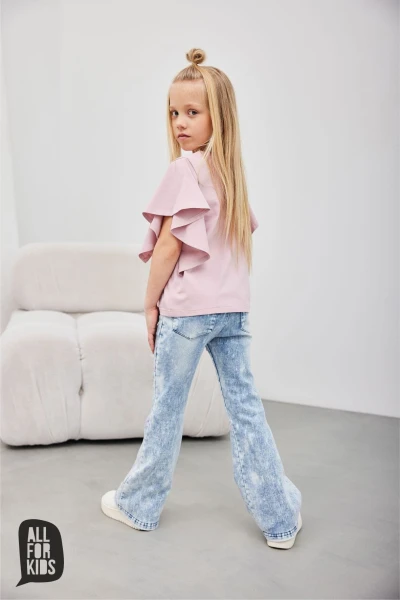 Bluzka dziewczęca z falbanką ALL FOR KIDS różowa - maWer Fashion
