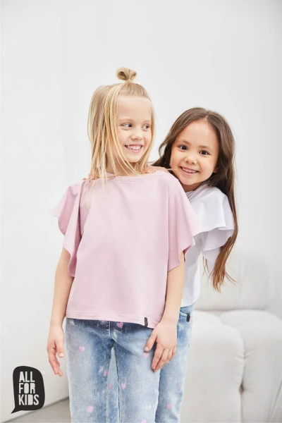 Bluzka dziewczęca z falbanką ALL FOR KIDS różowa - maWer Fashion