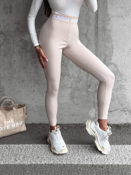 Legginsy damskie OLAVOGA LEGRA 2023 beżowe - maWer Fashion
