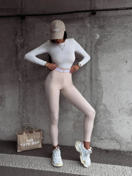 Legginsy damskie OLAVOGA LEGRA 2023 beżowe - maWer Fashion