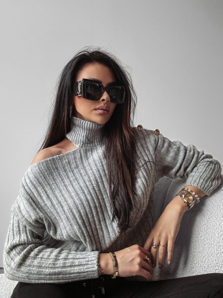 Sweter damski OLAVOGA ASHLEY 2023 jasnoszary - maWer Fashion