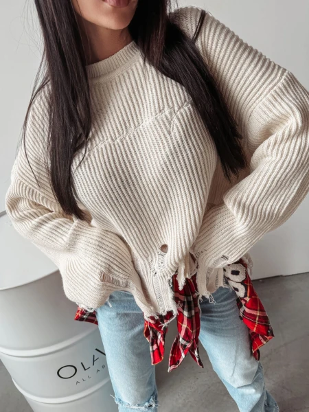 Sweter damski OLAVOGA MILEY 2024 beż – maWer Fashion