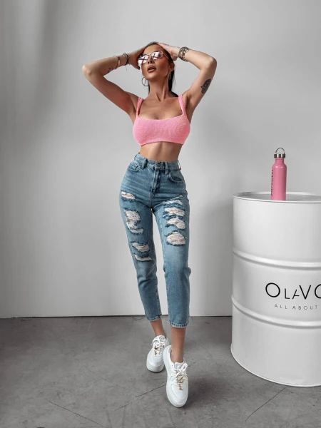 Spodnie jeansowe damskie OLAVOGA YALE 2024 niebieskie  -  maWer Fashion