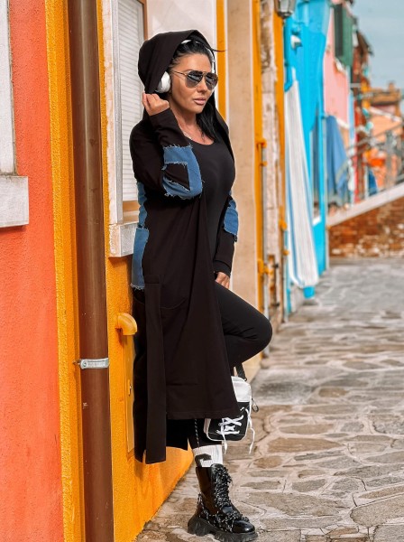 Maxi bluza damska z jeansową aplikacją ZOCCO - maWer Fashion