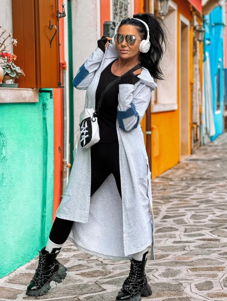 Maxi bluza damska z jeansową aplikacją ZOCCO - maWer Fashion