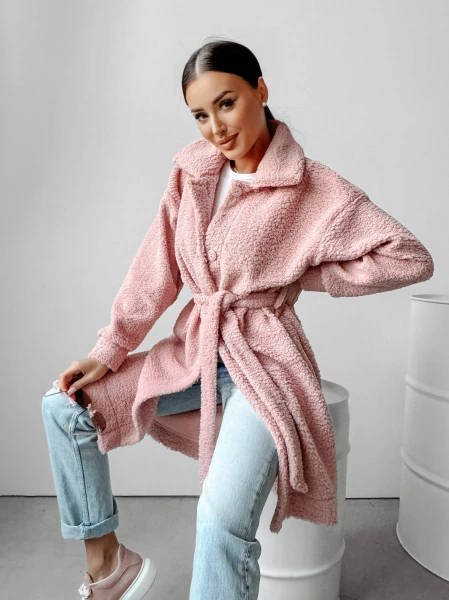 Płaszcz damski OLAVOGA COEL 2024 pudrowy róż  -  maWer Fashion