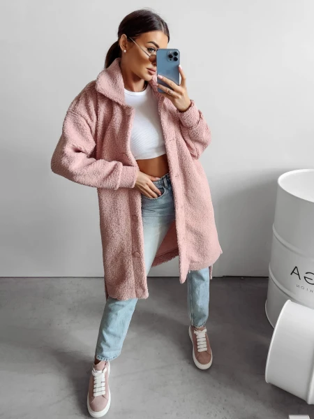 Płaszcz damski OLAVOGA COEL 2024 pudrowy róż  -  maWer Fashion