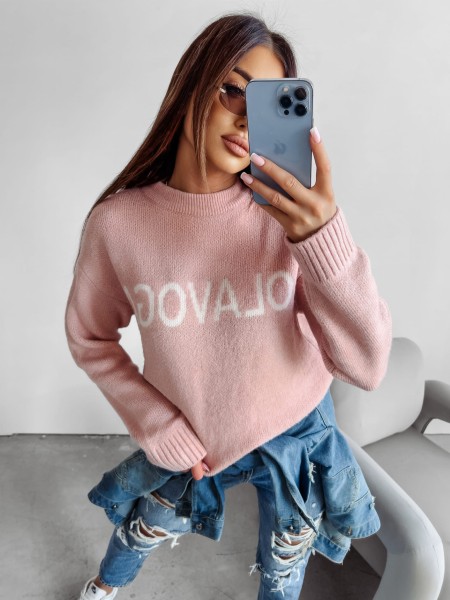 Sweter damski OLAVOGA COFFEE 2024 pudrowy róż  -  maWer Fashion