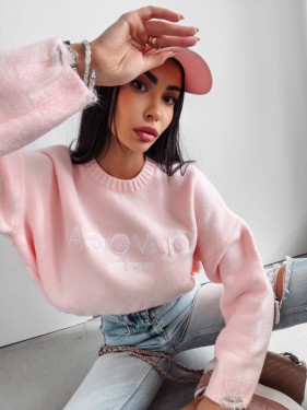 Sweter damski OLAVOGA KARO pudrowy róż