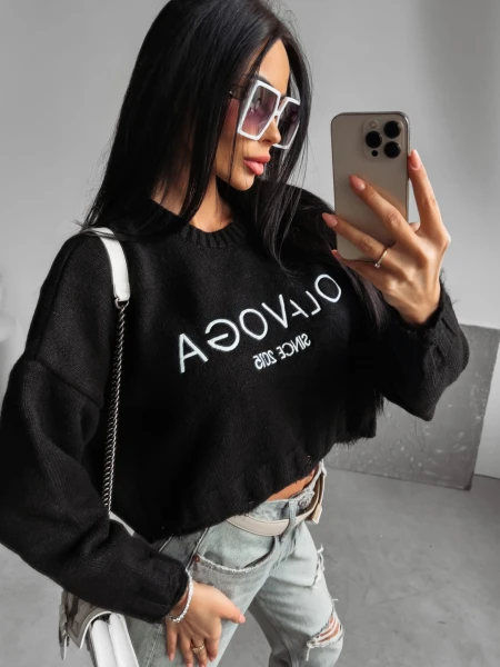 Sweter damski OLAVOGA KARO 2024 czarny  – maWer Fashion