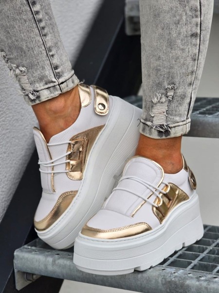 Buty damskie sneakersy MILANI 1833 biało złote - maWer Fashion