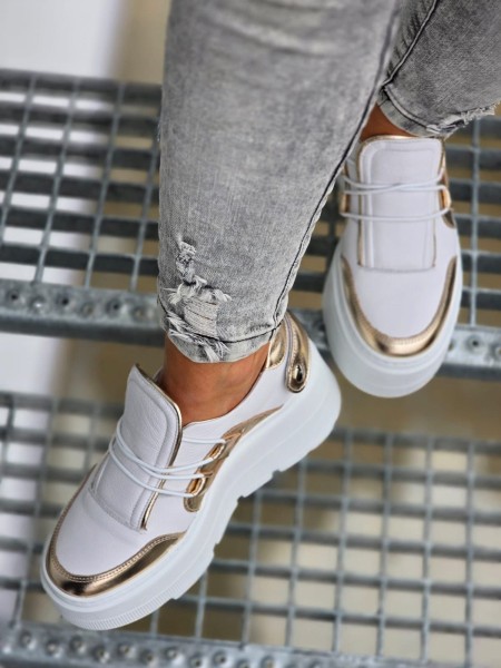Buty damskie sneakersy MILANI 1833 biało złote - maWer Fashion