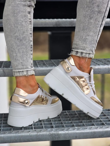 Buty damskie sneakersy MILANI 1833 biało złote - maWer Fashion