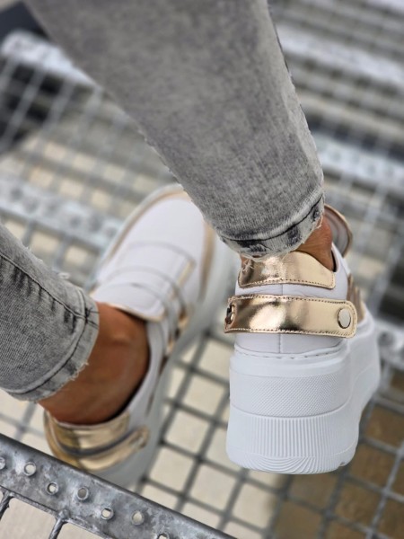 Buty damskie sneakersy MILANI 1833 biało złote - maWer Fashion