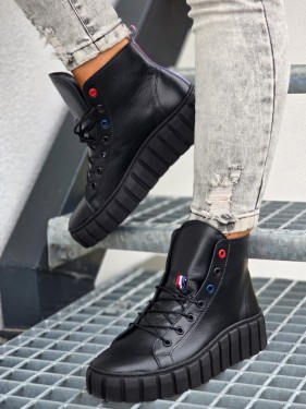 Buty damskie trampki STELLA N917 czarne - skóra naturalna