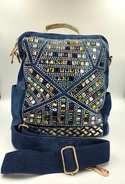 Torebko plecak z kryształami jeans MASSIMO CONTTI - maWer Fashion