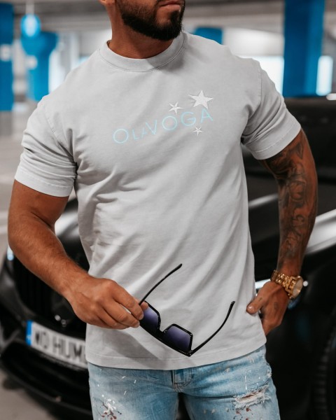 T-shirt męski OLAVOGA GALAXY jasny  szary - maWer Fashion