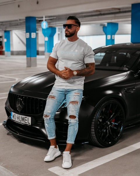 T-shirt męski OLAVOGA GALAXY jasny  szary - maWer Fashion