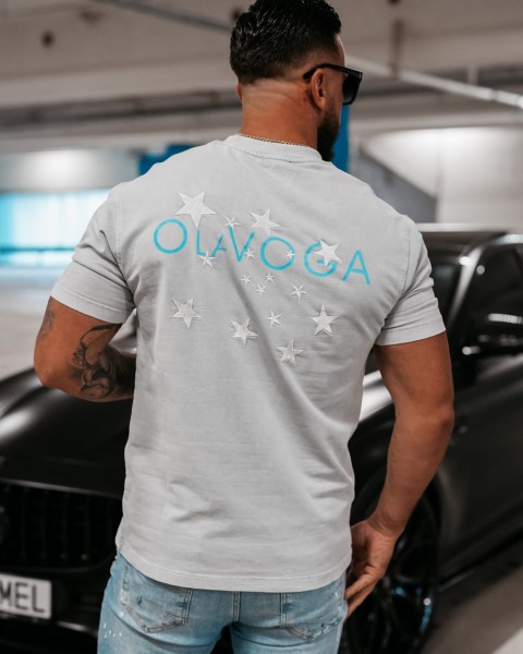 T-shirt męski OLAVOGA GALAXY jasny  szary - maWer Fashion