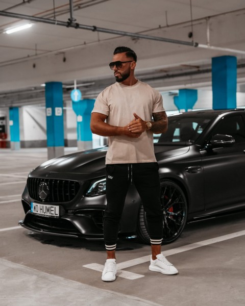 T-shirt męski OLAVOGA ETCHER MEN sprany beż  - maWer Fashion