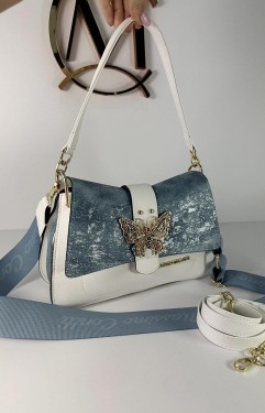 Torebka listonoszka z motylem MASSIMO CONTTI biało - niebieska