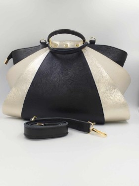 Torebka klasyczna z rączką MASSIMO CONTTI czarno - beżowa