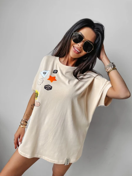T-shirt damski OLAVOGA MULBERRY beż – maWer Fashion