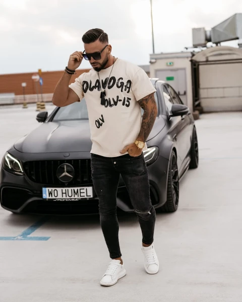 T-shirt męski OLAVOGA DRIP beż – maWer Fashion